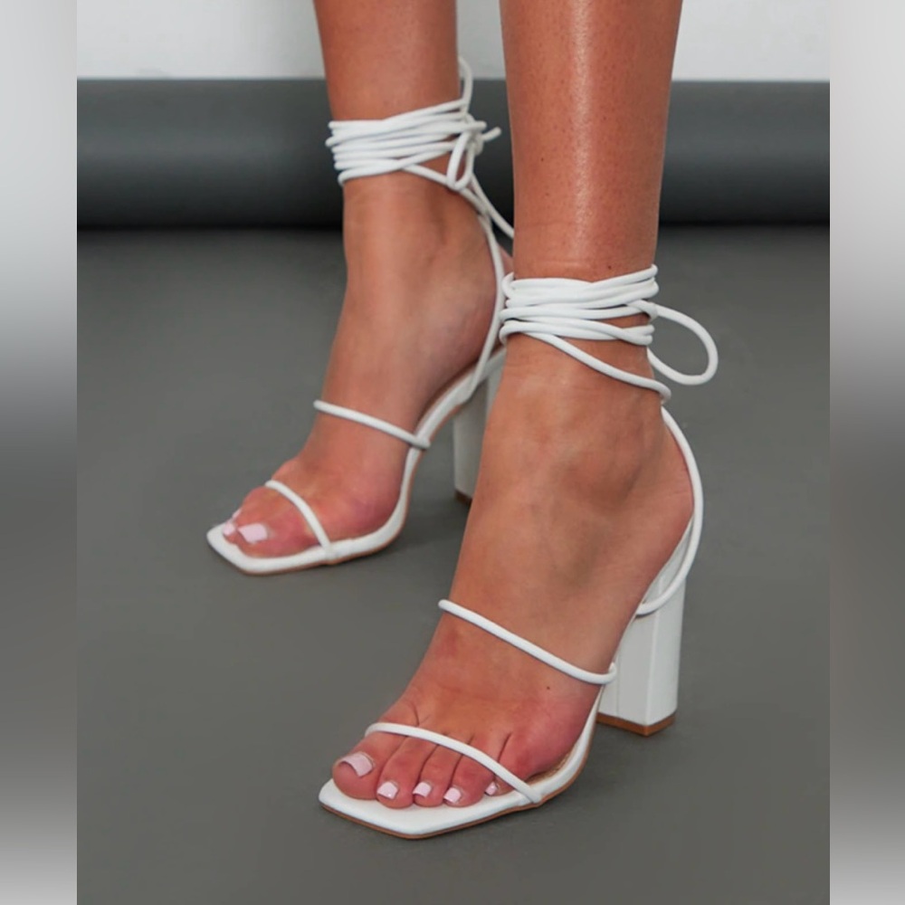 PrettyLittleThing White Heeled Sandals